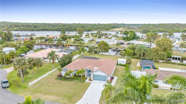 bird's eye view featuring a water view