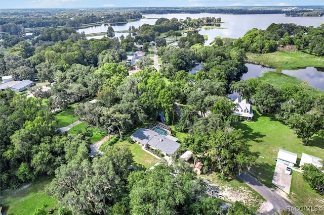 aerial view with a water view