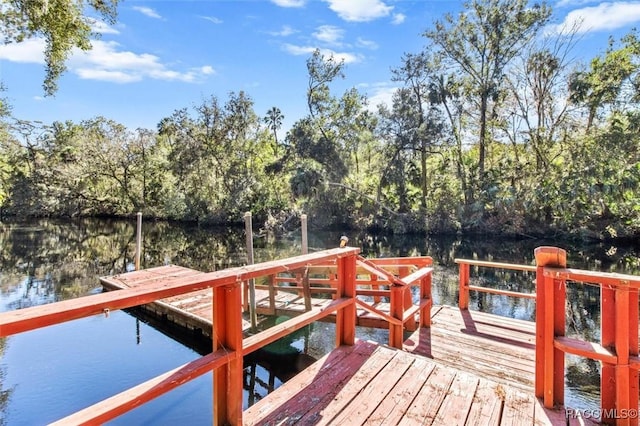 view of dock with a water view