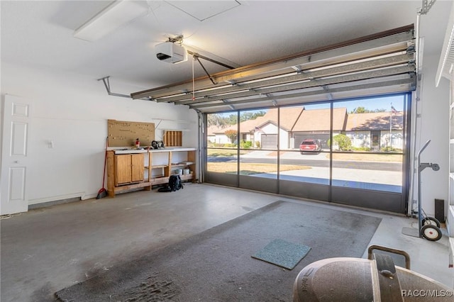 garage with a garage door opener