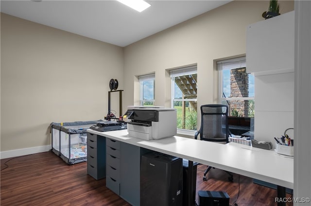 office with dark wood-type flooring and baseboards