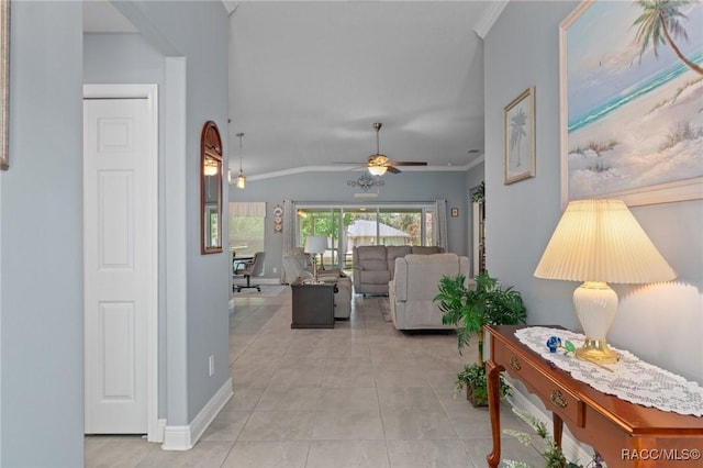 2880 N Folkestone Loop, Hernando, FL 34442 - corridor with light tile patterned flooring, ornamental molding, and lofted ceiling