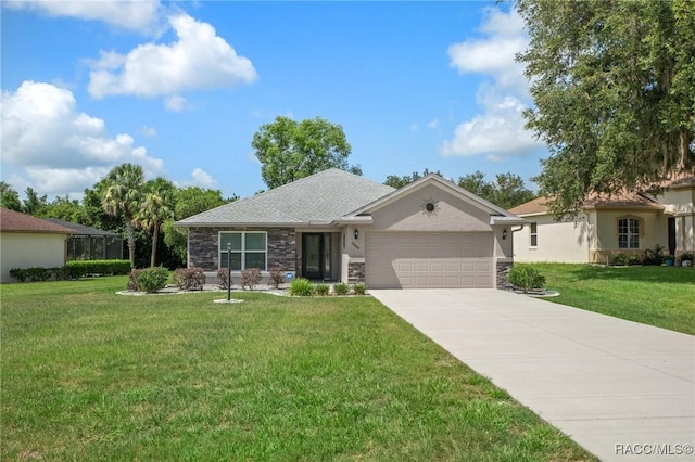 2880 N Folkestone Loop, Hernando, FL 34442 - ranch-style home featuring an attached garage, driveway, a front yard, and stone siding