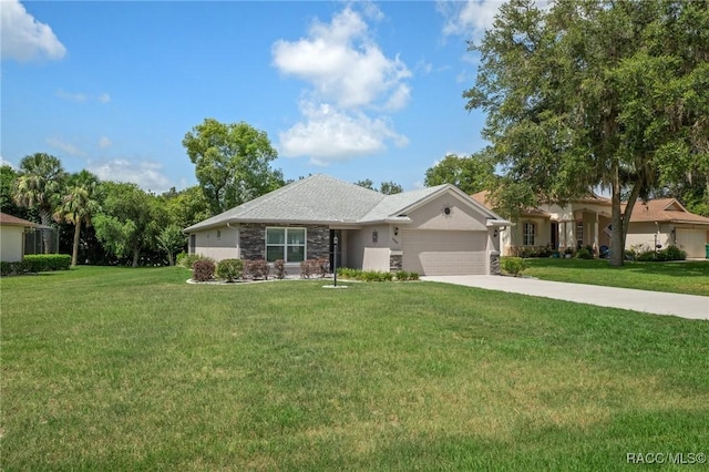 2880 N Folkestone Loop, Hernando, FL 34442 - ranch-style house featuring an attached garage, a front lawn, and stone siding