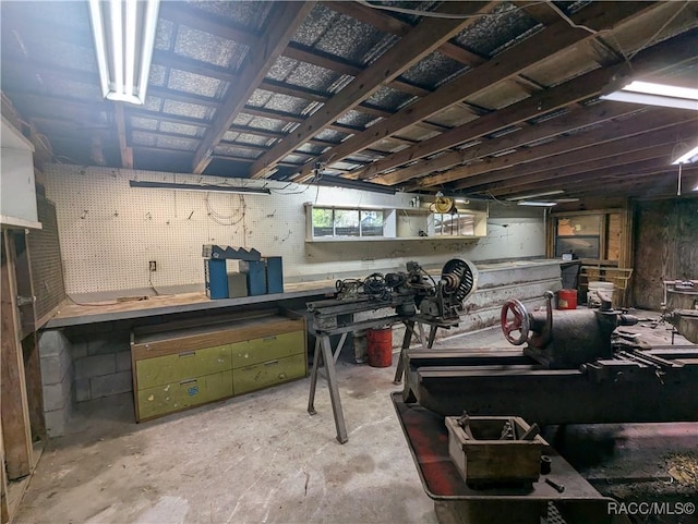 basement featuring a workshop area