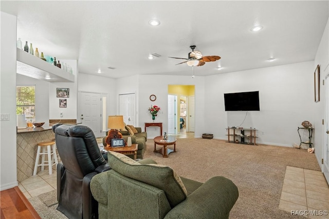 7634 N Hargrove Pt, Crystal River, FL 34428 - living room with a ceiling fan and recessed lighting