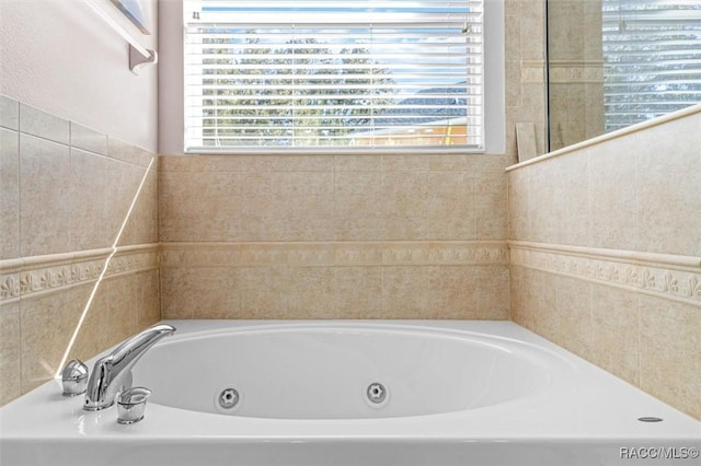 bathroom with a tub and plenty of natural light