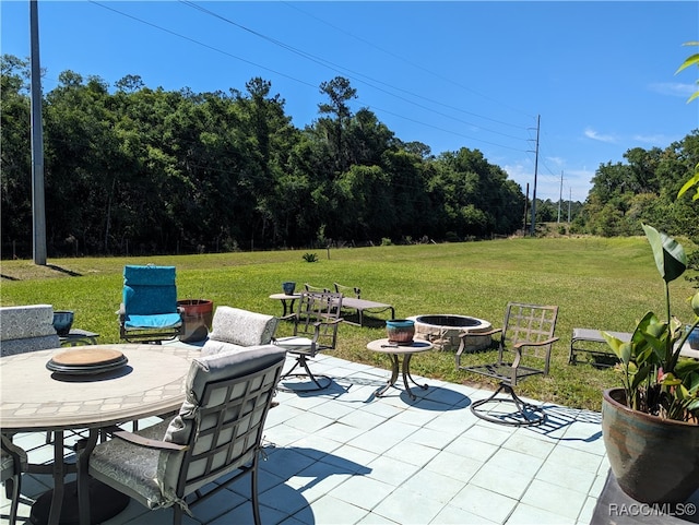 view of patio with a fire pit