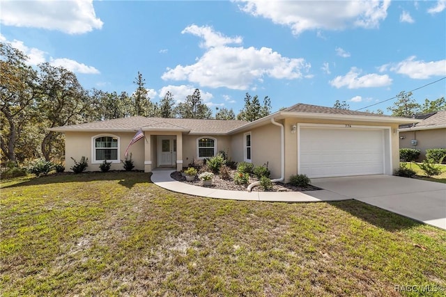 776 W Horizon Ln, Citrus Springs, FL 34434 - ranch-style home featuring stucco siding, a garage, concrete driveway, and a front lawn