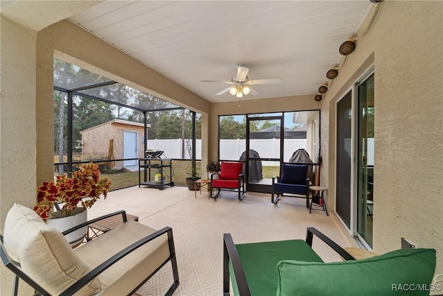 776 W Horizon Ln, Citrus Springs, FL 34434 - sunroom featuring ceiling fan, outdoor lounge area, and a water view