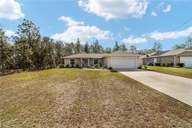 776 W Horizon Ln, Citrus Springs, FL 34434 - ranch-style home featuring a garage, driveway, a front lawn, and stucco siding