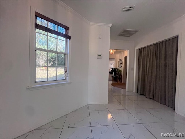 corridor with crown molding