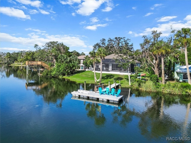 dock area with a water view