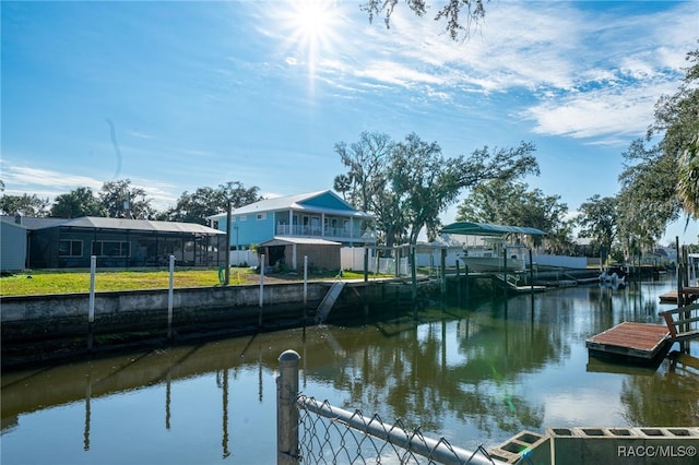 dock area featuring a water view