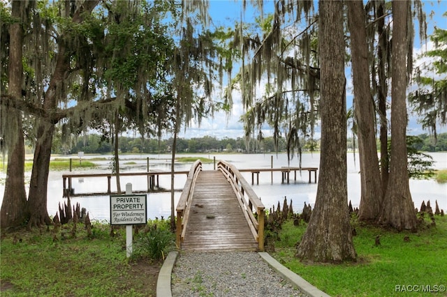 dock area featuring a water view