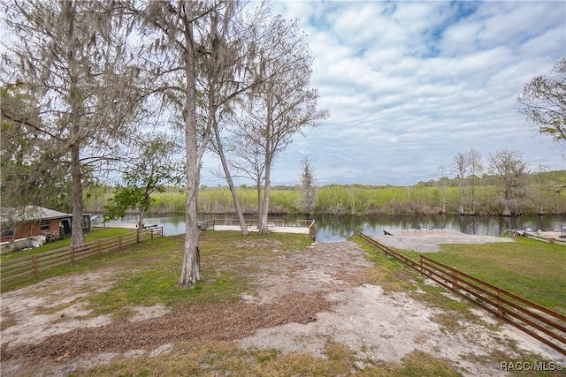 exterior space with a water view