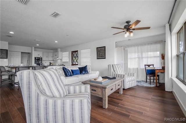 living room featuring dark hardwood / wood-style floors and a wealth of natural light