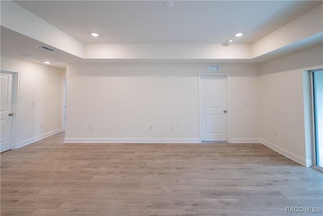 basement with light wood-type flooring