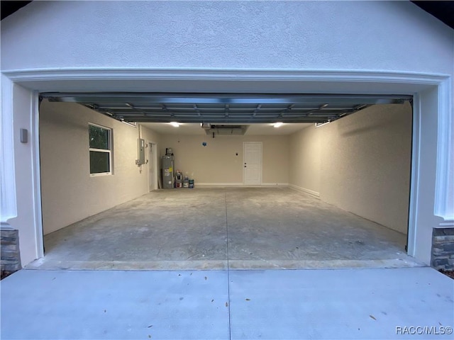 garage featuring water heater