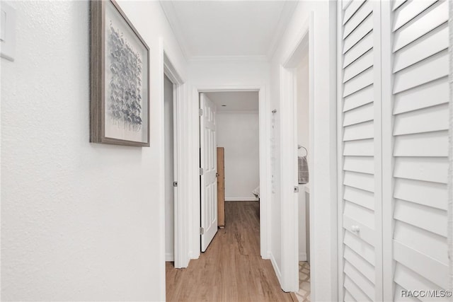 2310 N Watersedge Dr, Crystal River, FL 34429 - hallway featuring light wood-type flooring and ornamental molding