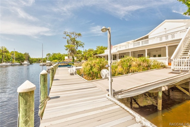 view of dock featuring a water view