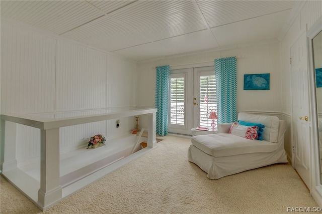 interior space featuring carpet and french doors