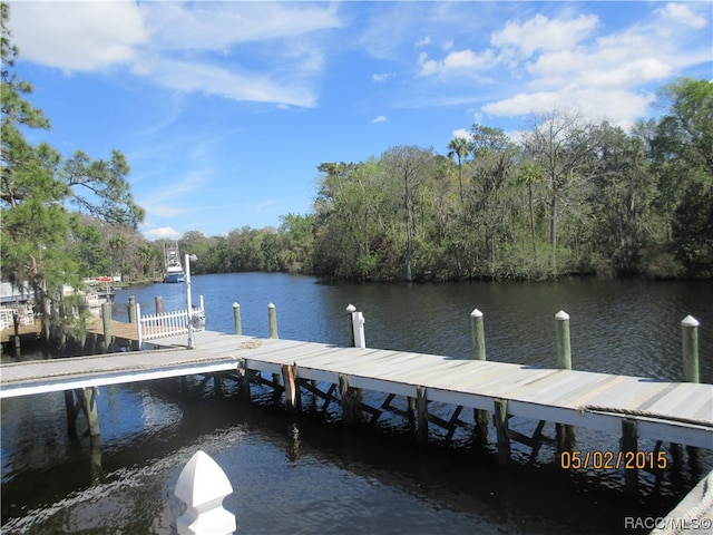 view of dock with a water view