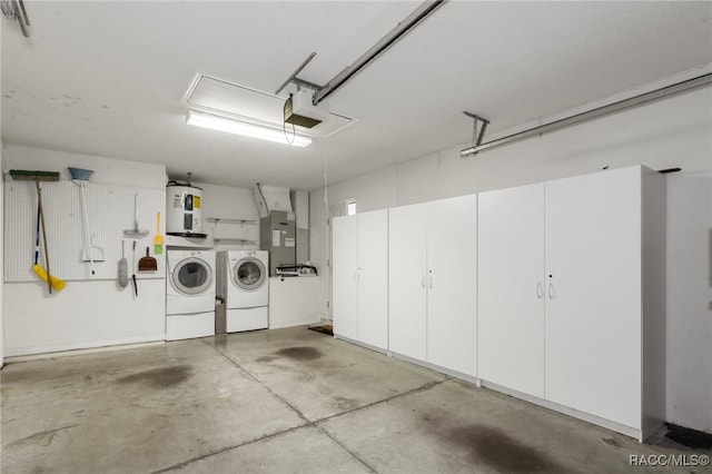 3570 E Cove Park Trl, Hernando, FL 34442 - garage featuring independent washer and dryer, water heater, a garage door opener, and heating unit