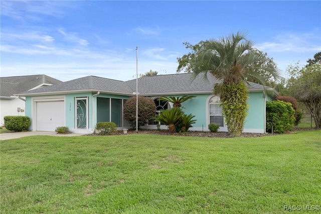 3570 E Cove Park Trl, Hernando, FL 34442 - ranch-style house with an attached garage, concrete driveway, a front lawn, and stucco siding