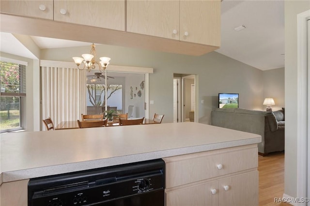 3570 E Cove Park Trl, Hernando, FL 34442 - kitchen featuring dishwasher, a chandelier, light countertops, open floor plan, and light brown cabinets