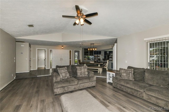 640 E Hartford St, Hernando, FL 34442 - living room featuring wood finished floors, lofted ceiling, and ceiling fan
