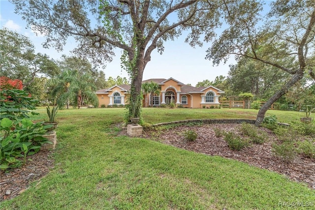 ranch-style house featuring a front lawn