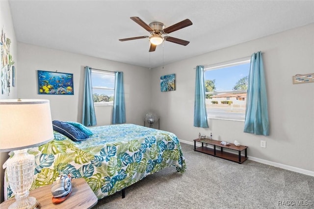 bedroom with carpet flooring and ceiling fan