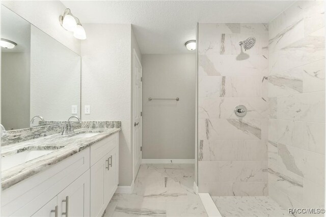9065 N Arcadia Way, Citrus Springs, FL 34434 - full bath featuring marble finish floor, tiled shower, double vanity, and a sink