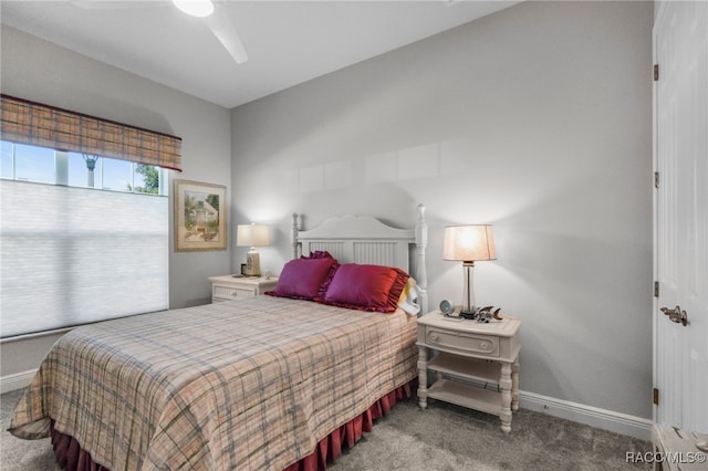 bedroom featuring carpet flooring and ceiling fan