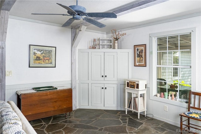 4210 W Horseshoe Dr, Beverly Hills, FL 34465 - bedroom featuring stone flooring, wainscoting, and ceiling fan