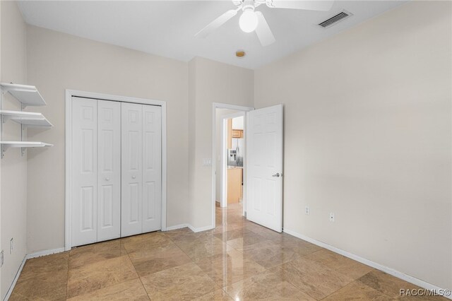1324 Circus Ter, Hernando, FL 34442 - unfurnished bedroom with visible vents, baseboards, ceiling fan, and a closet