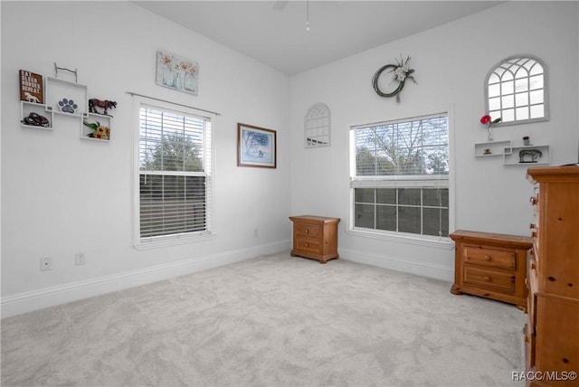 interior space featuring plenty of natural light and light carpet