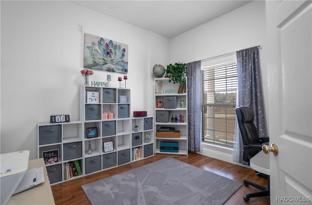 home office featuring dark hardwood / wood-style floors