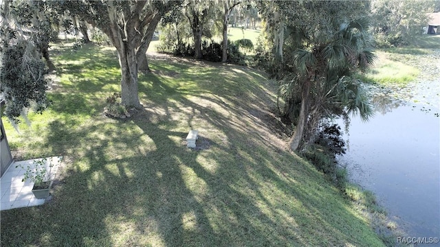 view of yard with a water view