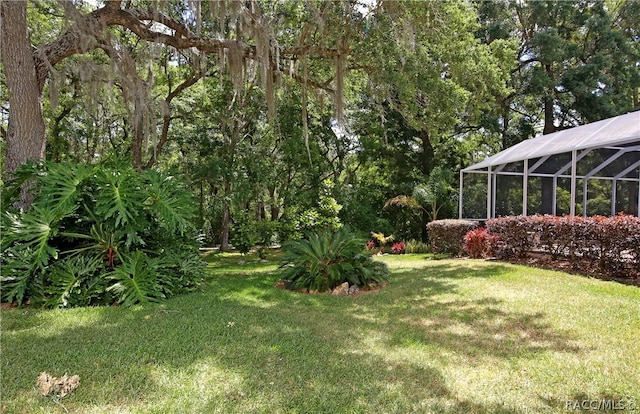 view of yard with a lanai