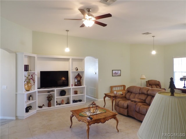 living room with ceiling fan