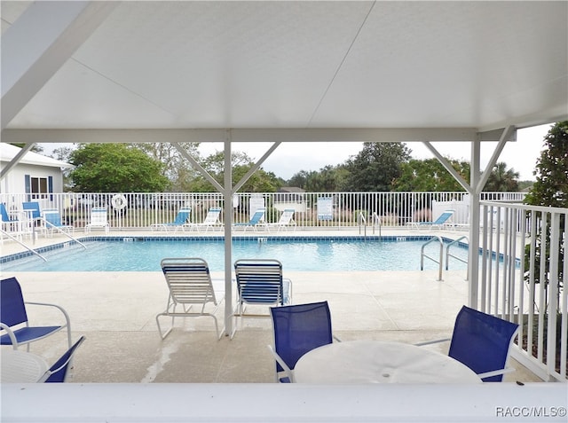 view of swimming pool featuring a patio area