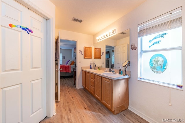 bathroom featuring vanity and hardwood / wood-style flooring