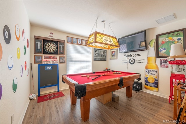 game room featuring hardwood / wood-style flooring and billiards