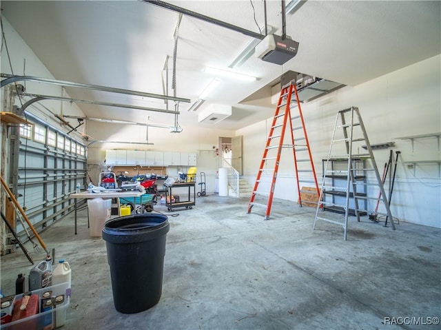 garage with a garage door opener