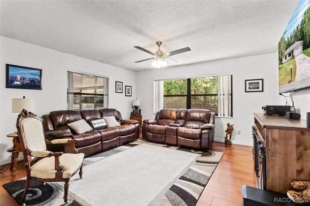 1420 E Silver Thorn Loop, Hernando, FL 34442 - living area with wood finished floors, a ceiling fan, and a textured ceiling