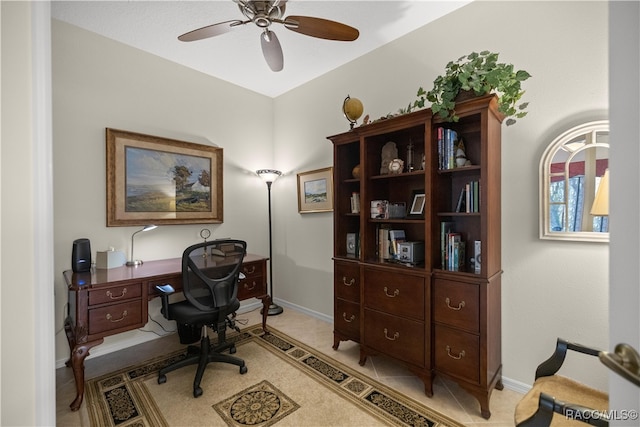 home office featuring ceiling fan