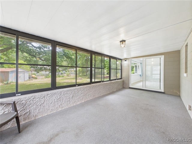 unfurnished sunroom with carpet floors and plenty of natural light