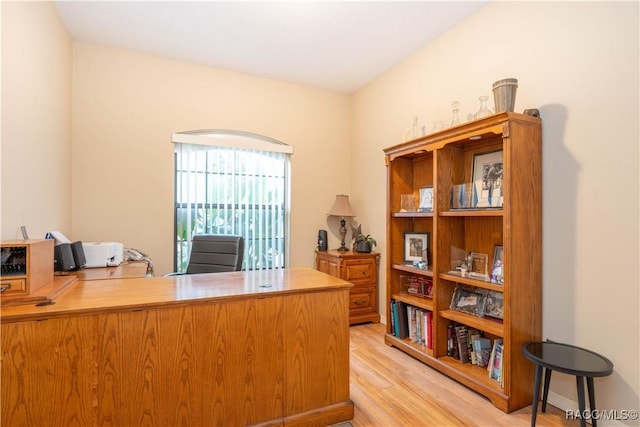 home office with light wood-type flooring